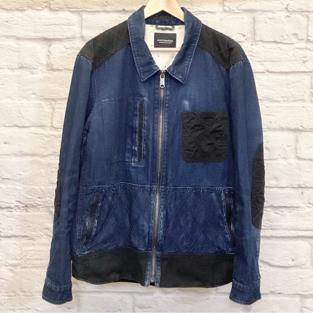 Scotch & Soda XL Denim Men’s Jacket Dark Wash Elbow Patches Small Flaw